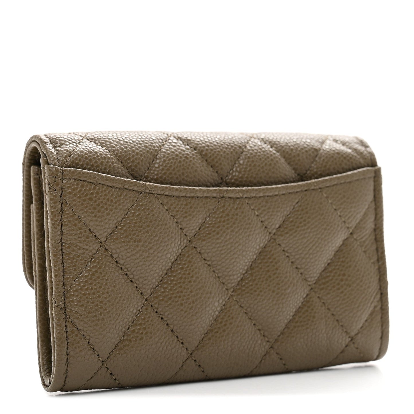 Caviar Quilted Flap Card Holder Wallet Dark Khaki