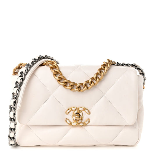 Lambskin Quilted Medium Chanel 19 Flap White