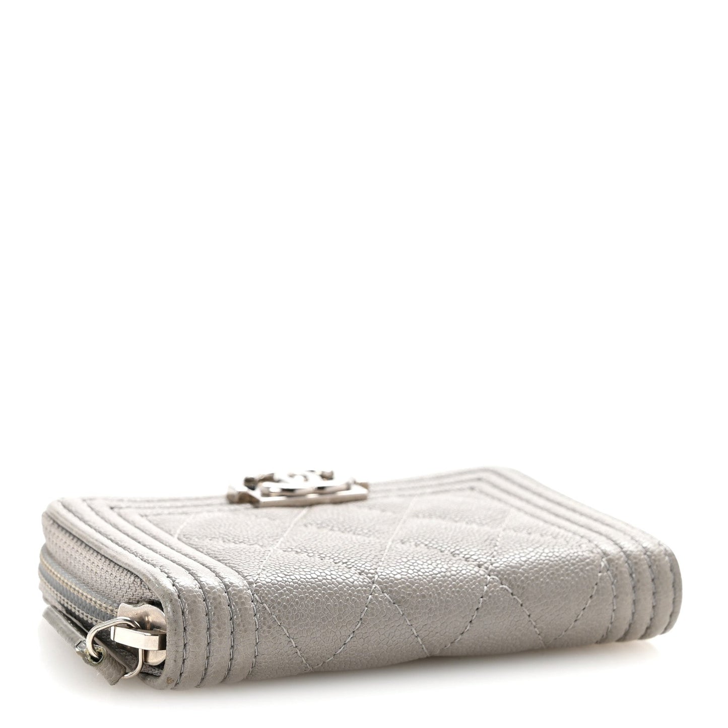 Caviar Quilted Boy Zip Around Coin Purse Wallet Grey