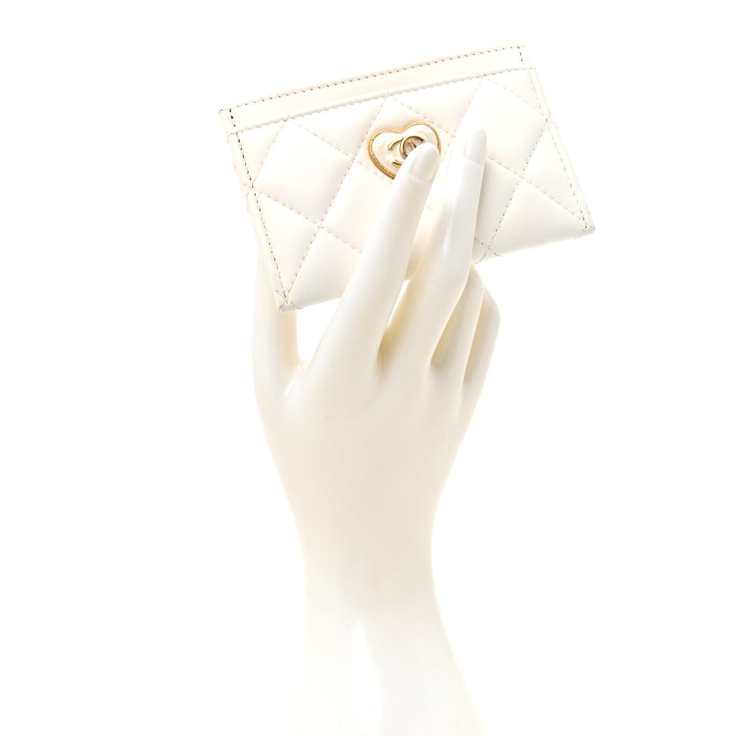 Lambskin Plexiglass Quilted Coco Love Card Holder White