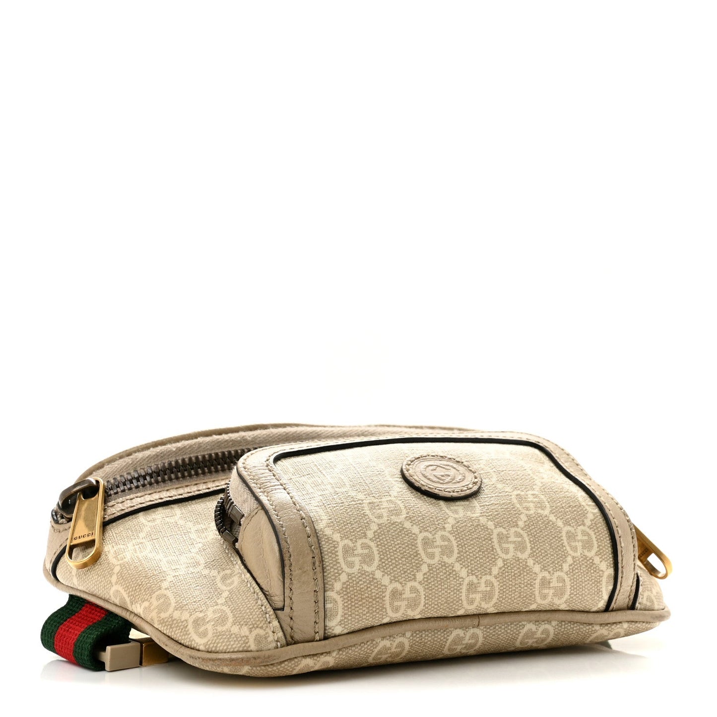 GG Supreme Monogram Textured Calfskin Web Retro Interlocking G Belt Bag Beige Mystic White Oatmeal