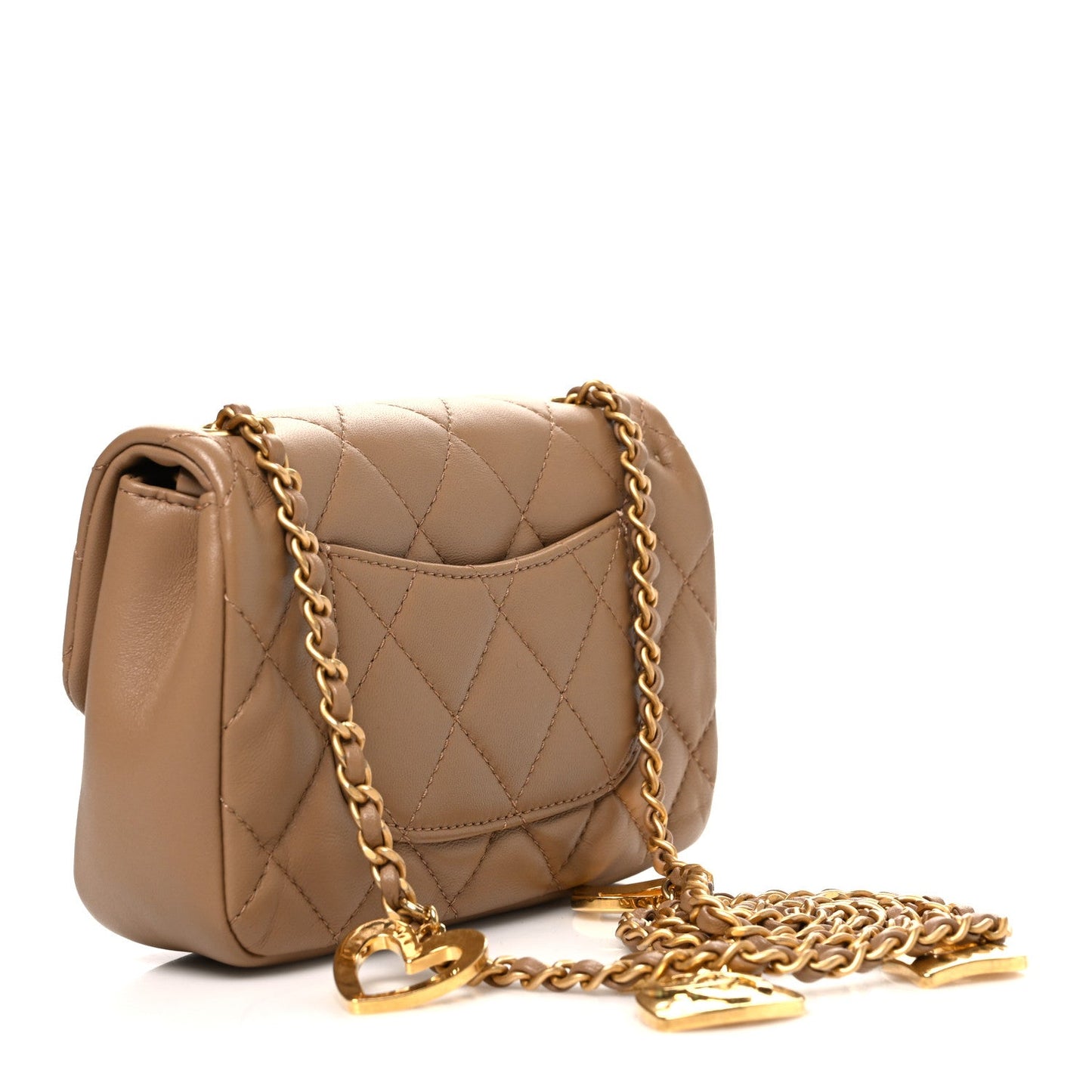 Lambskin Quilted Mini Heart Charms Flap Beige