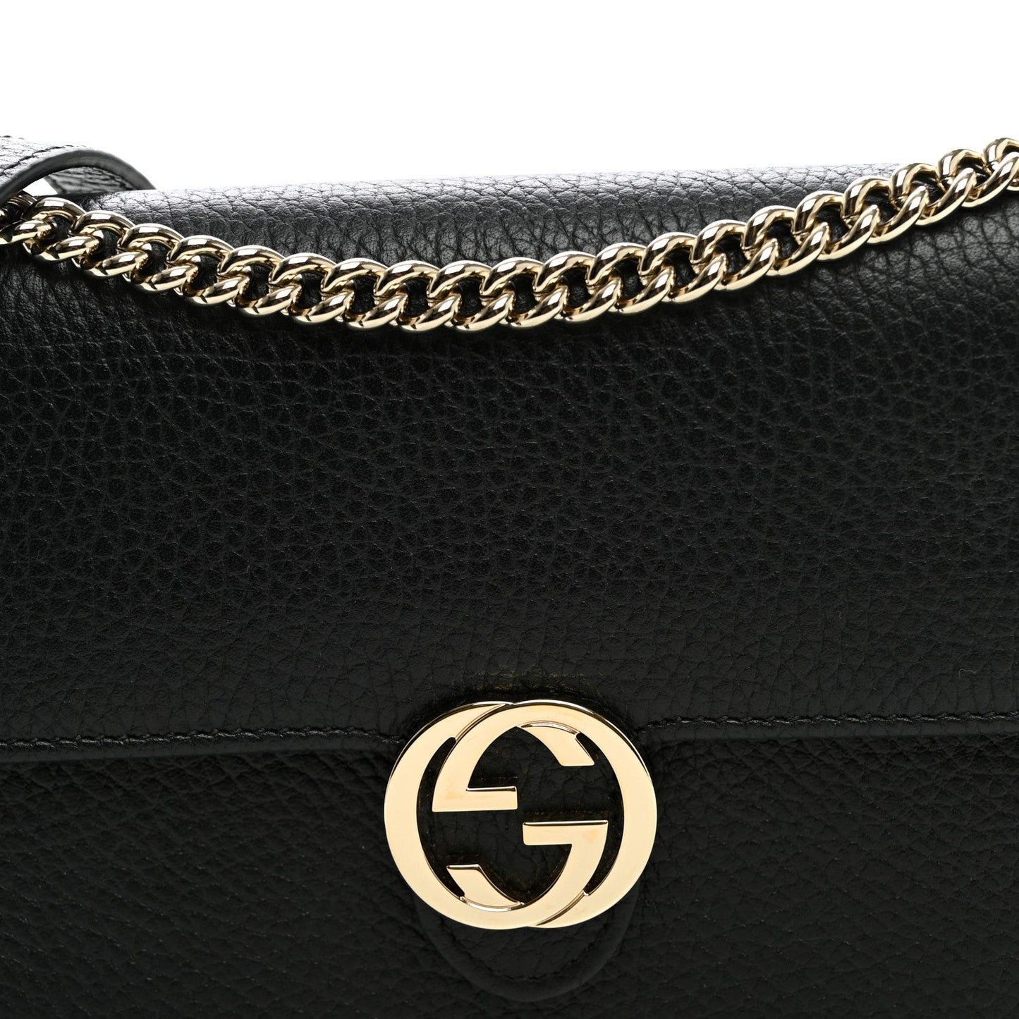 Dollar Calfskin Interlocking G Chain Wallet Black