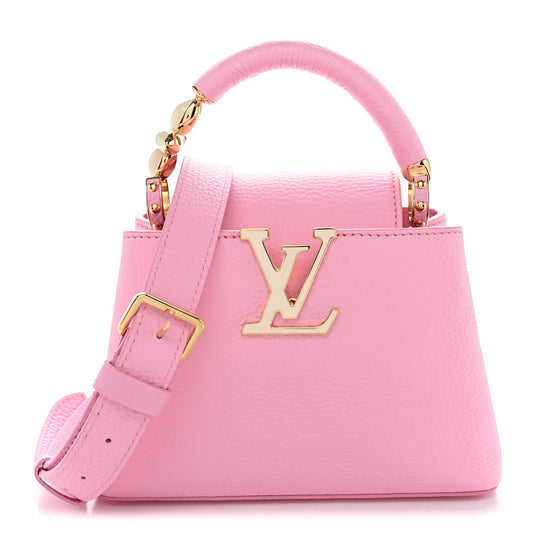 Taurillon Embellished Flower Handle Capucines Mini  Marshmallow Pink