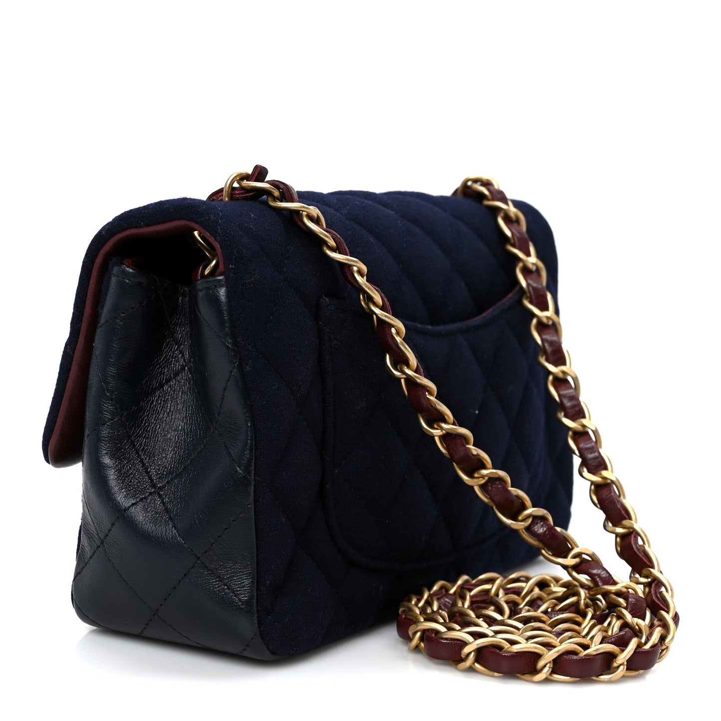 Felt Quilted Paris-Hamburg Charms Mini Rectangular Flap Black Dark Navy