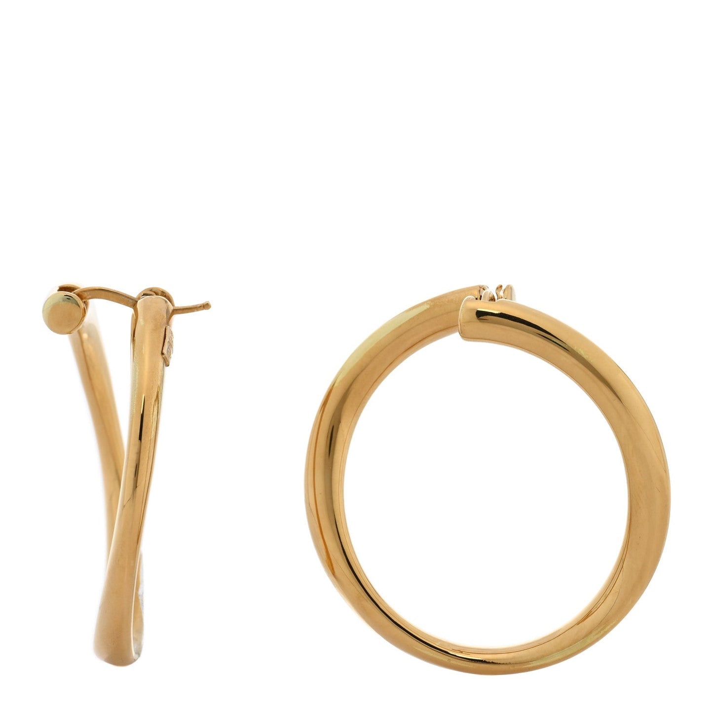18K Yellow Gold Contoured Round Hoop Earrings