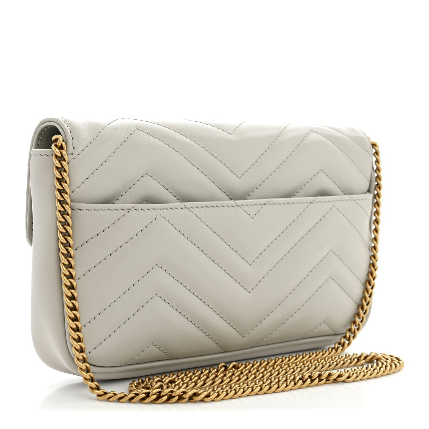 Calfskin Matelasse Mini GG Marmont Shoulder Bag With Card Holder Light Grey Salvy Green