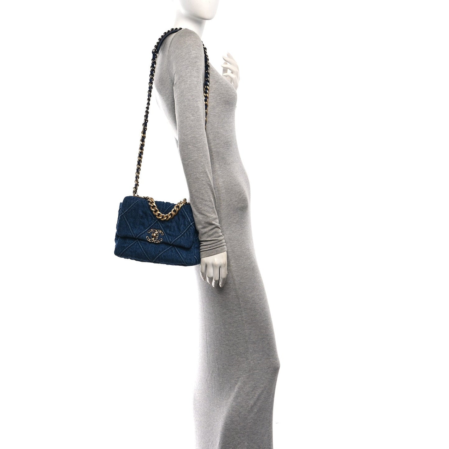 Denim Quilted Medium Chanel 19 Flap Blue