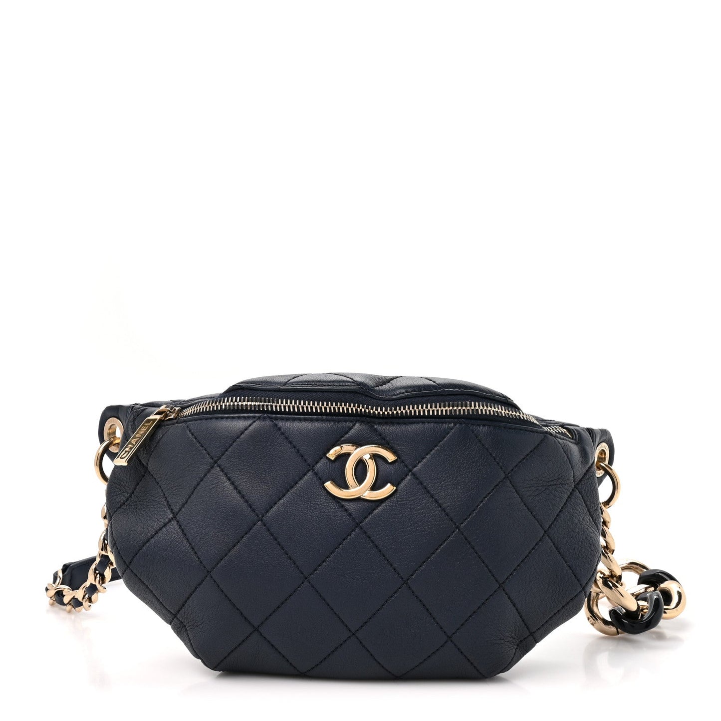 Calfskin Enamel Quilted Waist Bag Navy