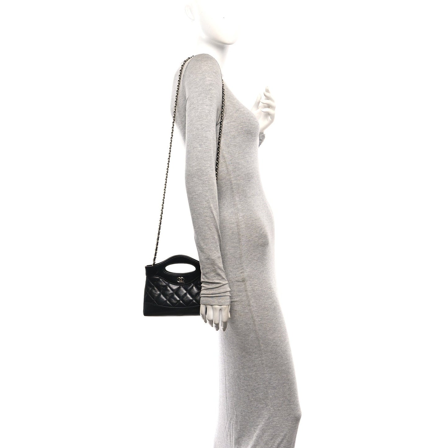 Shiny Crumpled Calfskin Quilted Nano 31 Shopping Bag Black