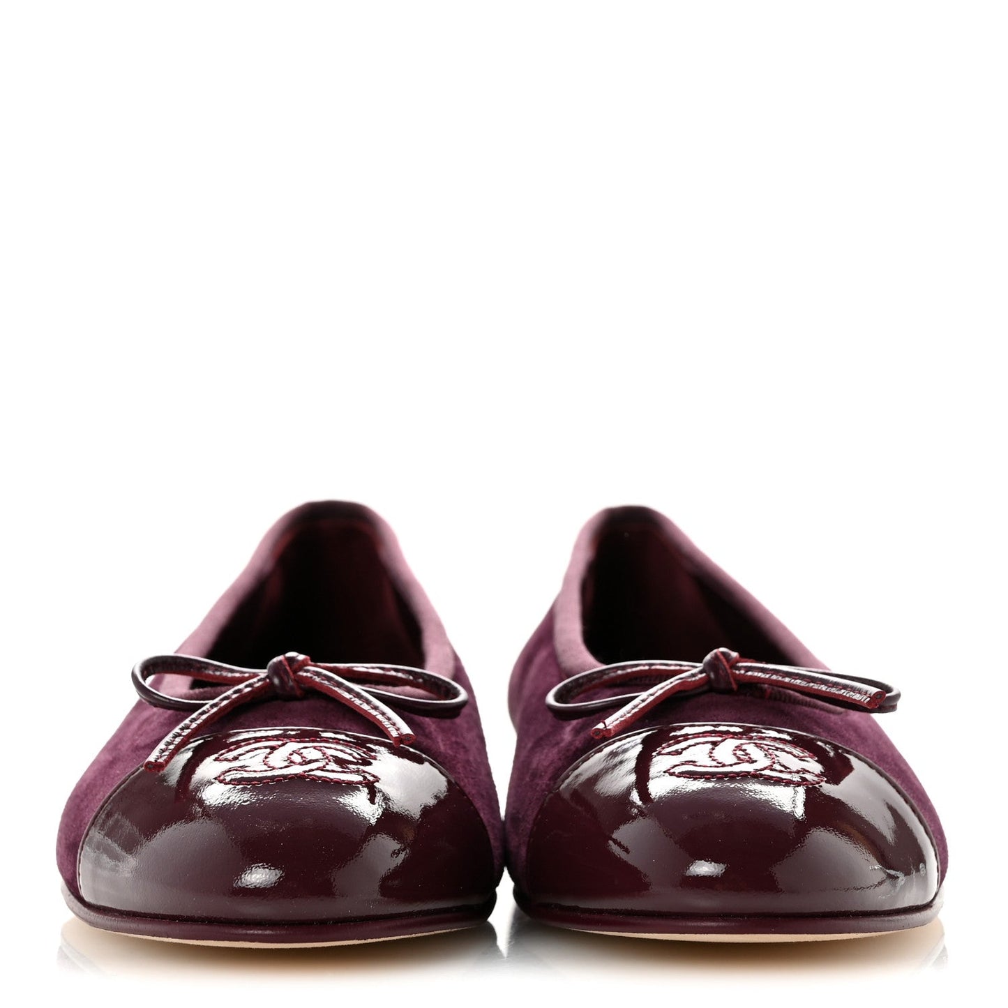 Suede Patent Calfskin Cap Toe CC Ballerina Flats 38.5 Burgundy