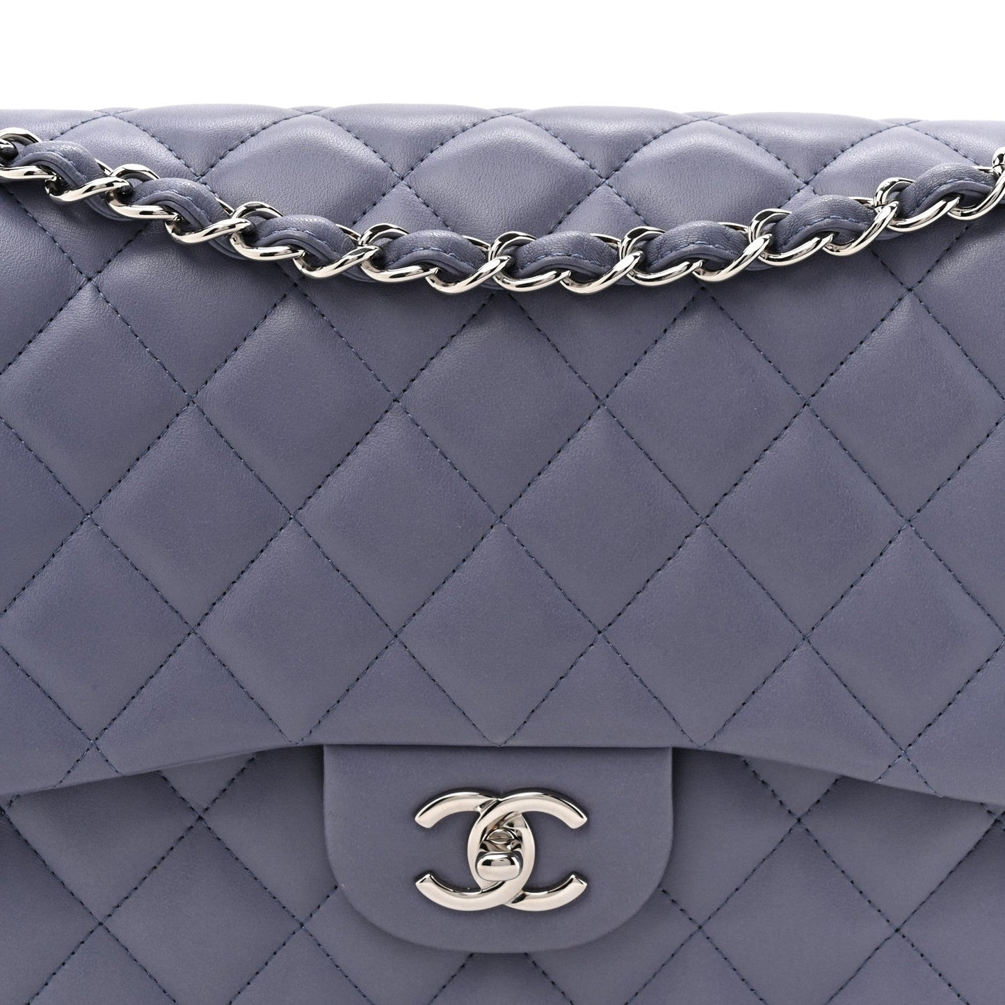 Lambskin Quilted Jumbo Double Flap Light Purple