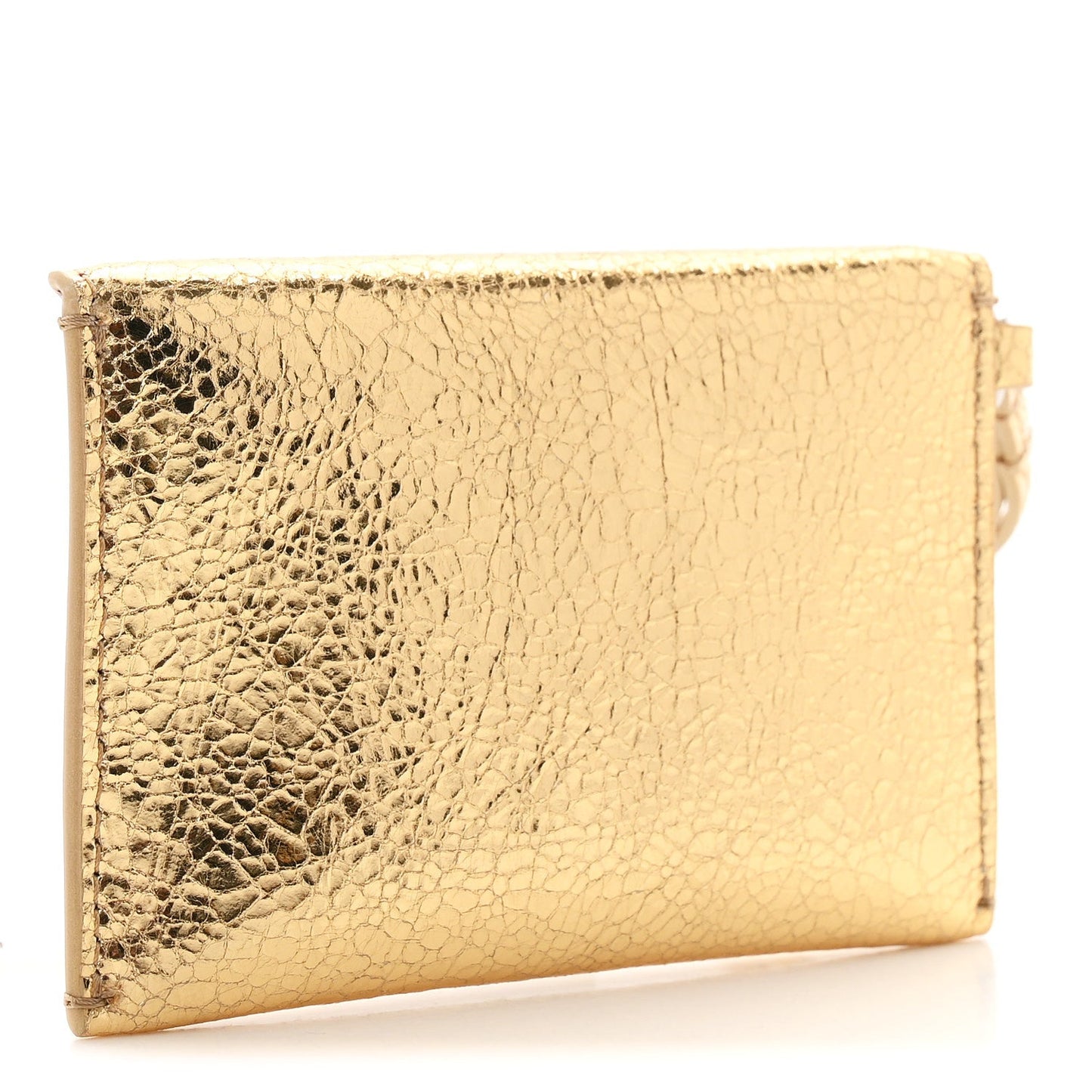 Metallic Lambskin Card Holder With Strap Gold
