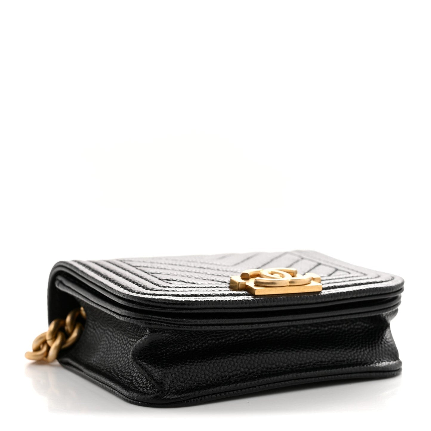 Caviar Chevron Quilted Boy Flap Waist Belt Bag Black