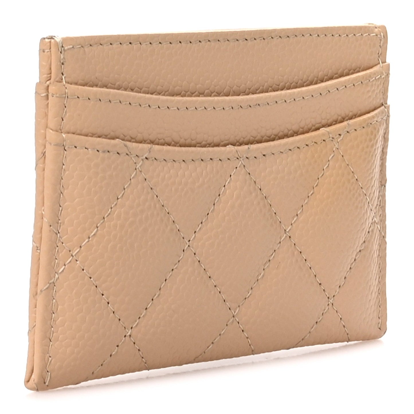 Caviar Quilted Card Holder Beige