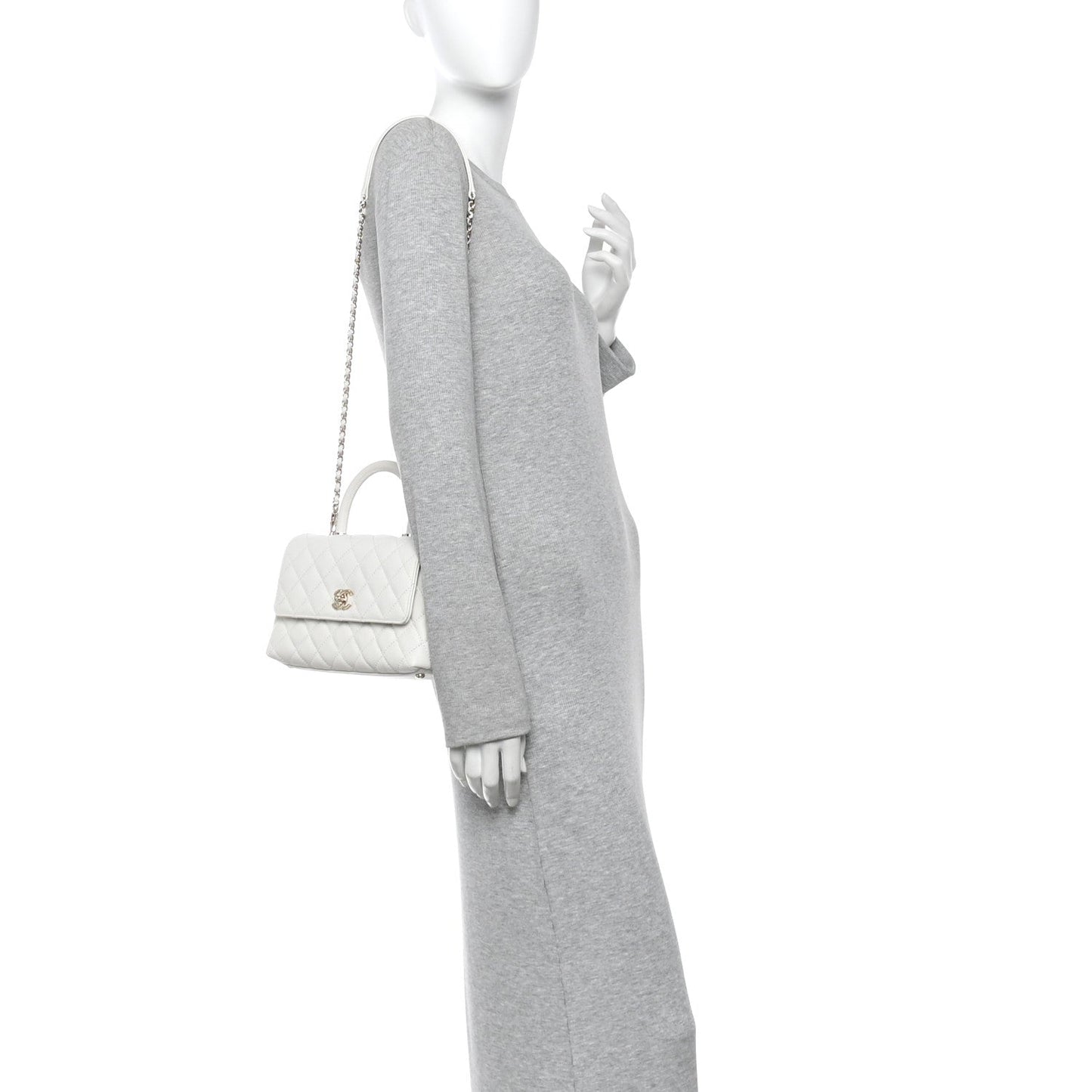 Caviar Quilted Mini Coco Handle Flap White