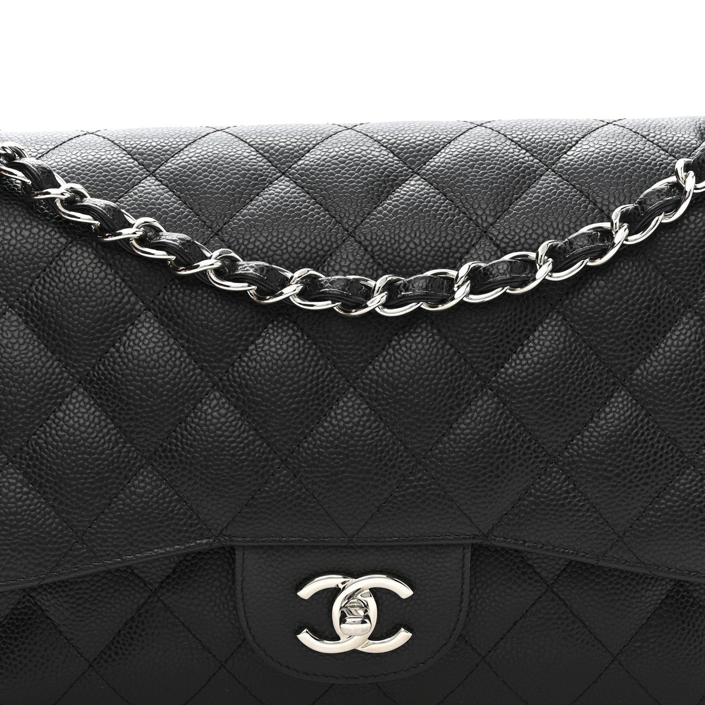 Caviar Quilted Jumbo Double Flap Black