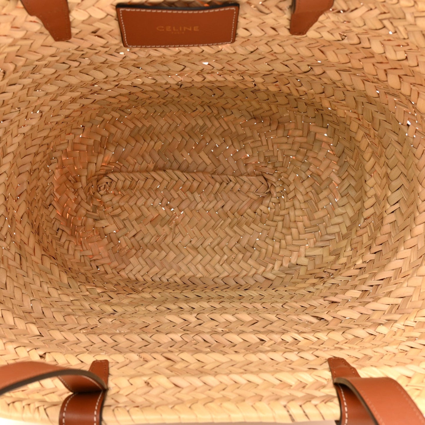 Raffia Calfskin Triomphe Medium Panier Tan
