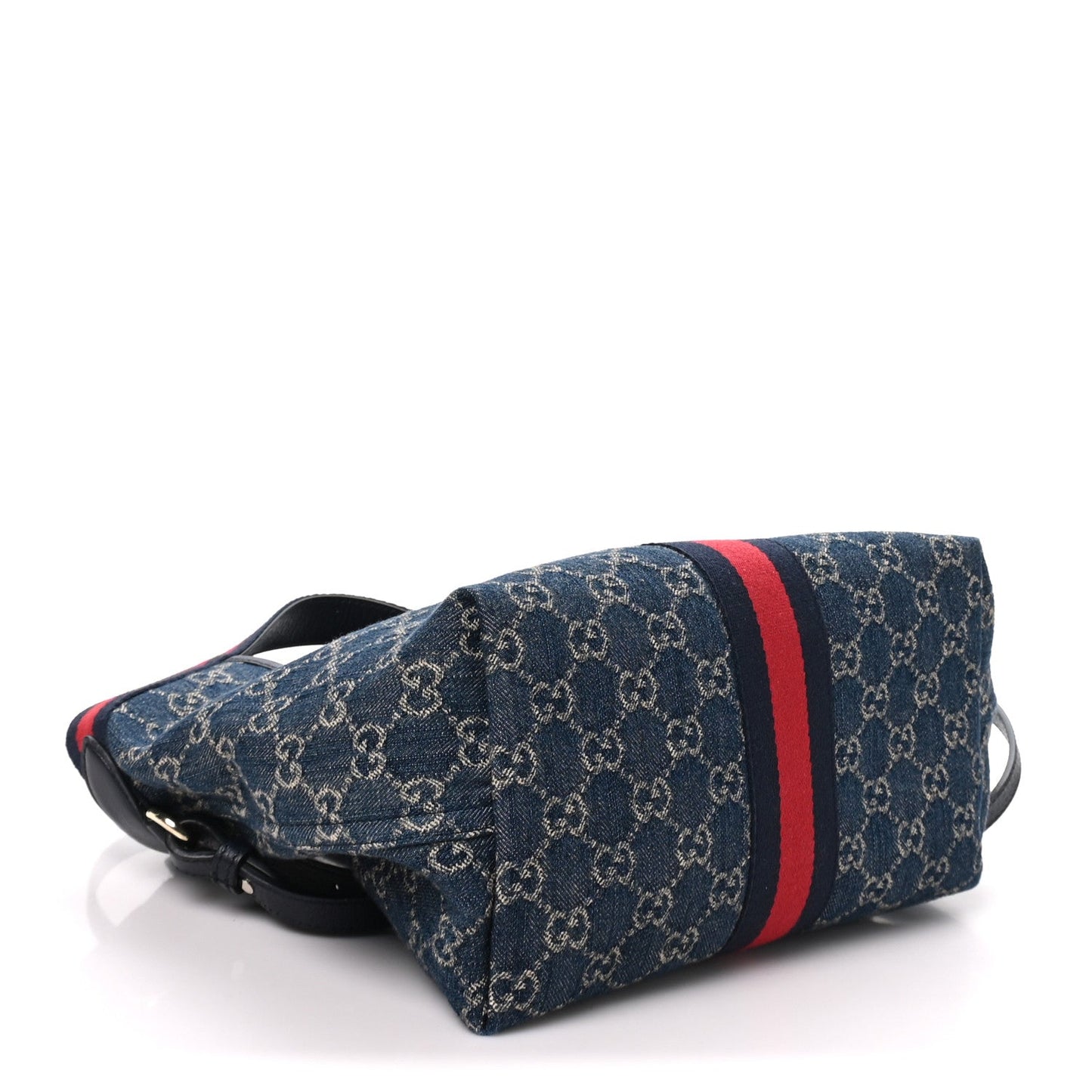 Denim GG Monogram Web Small Giglio Tote Blue White