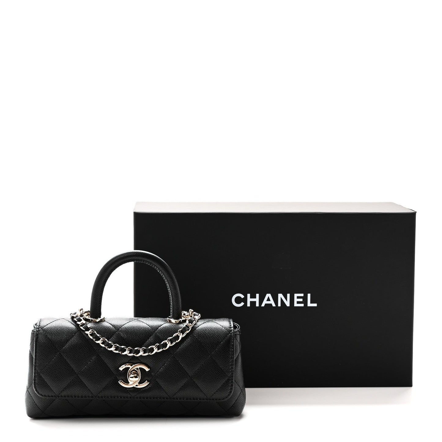 Caviar Quilted Coco Handle East West Clutch With Chain Black