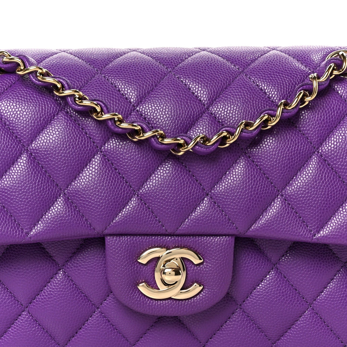 Caviar Quilted Small Double Flap Purple