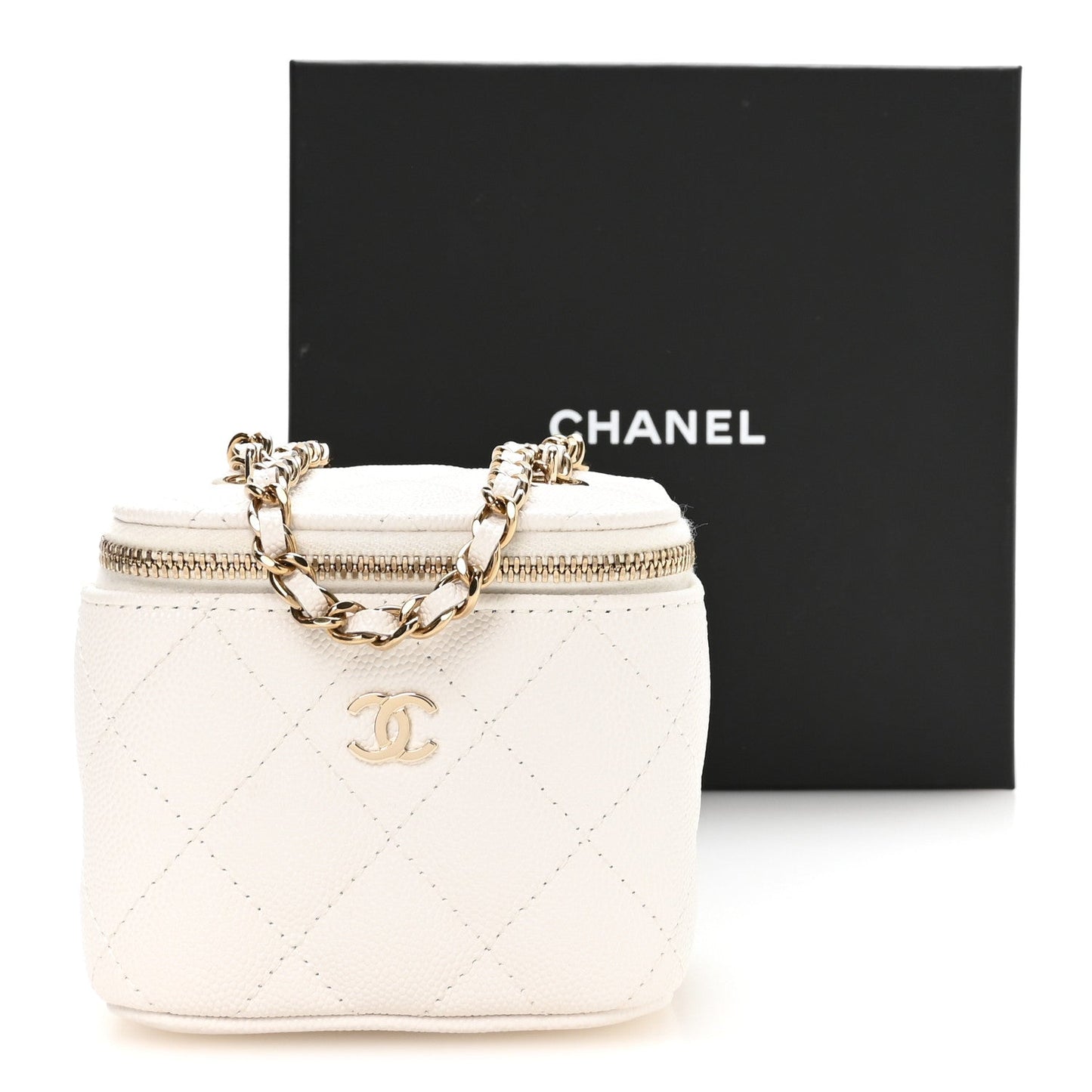 Caviar Quilted Mini Vanity Case With Chain White