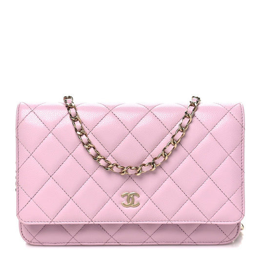 Caviar Quilted Wallet on Chain WOC Light Pink