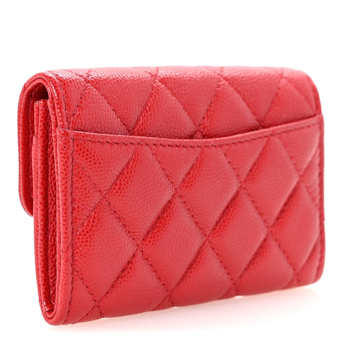 Caviar Quilted Flap Card Holder Wallet Red