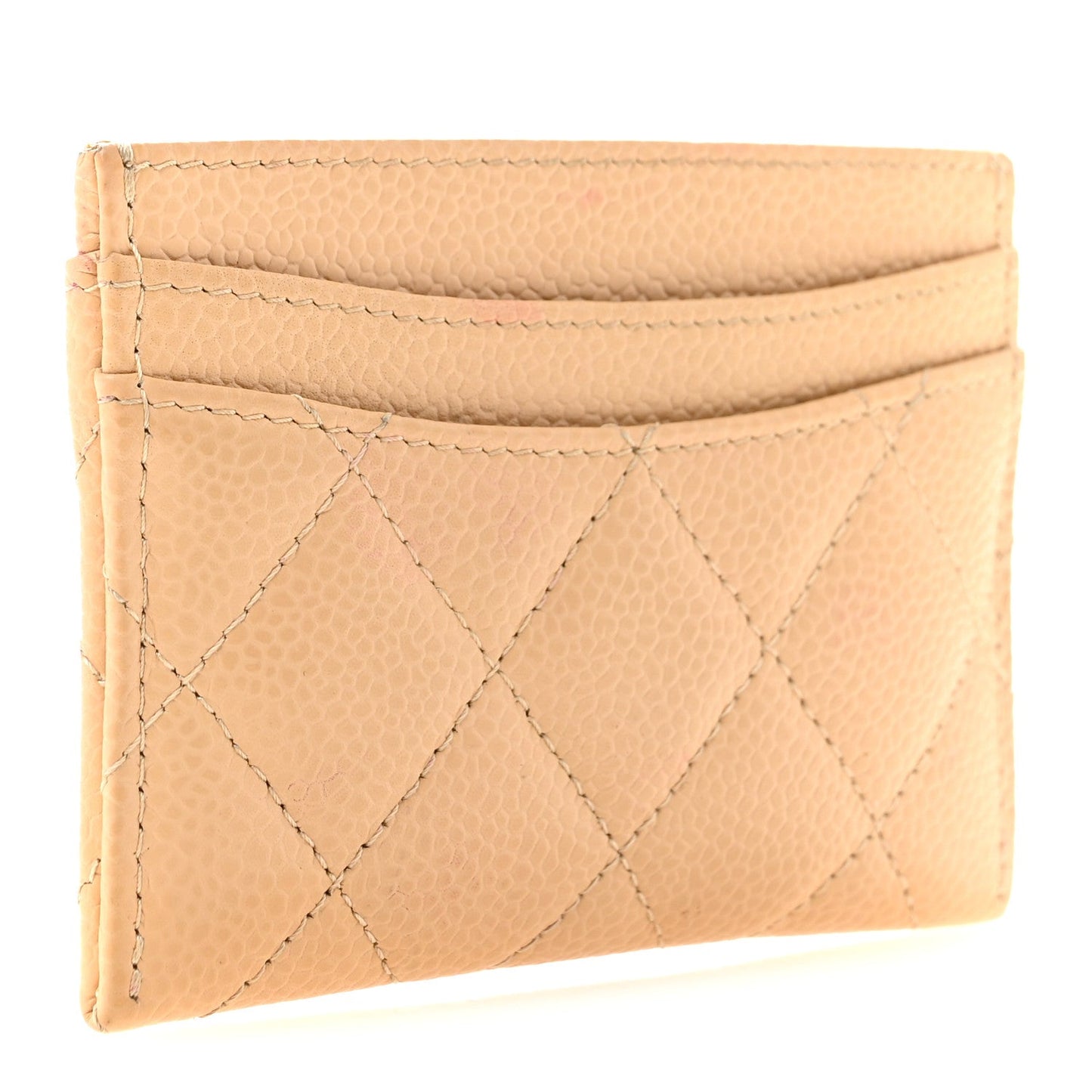 Caviar Quilted Card Holder Beige