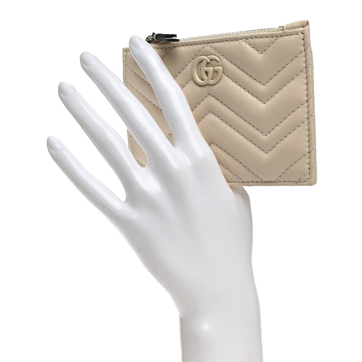 Lambskin Matelasse Monochrome GG Marmont Zip Key Pouch New Ivoire