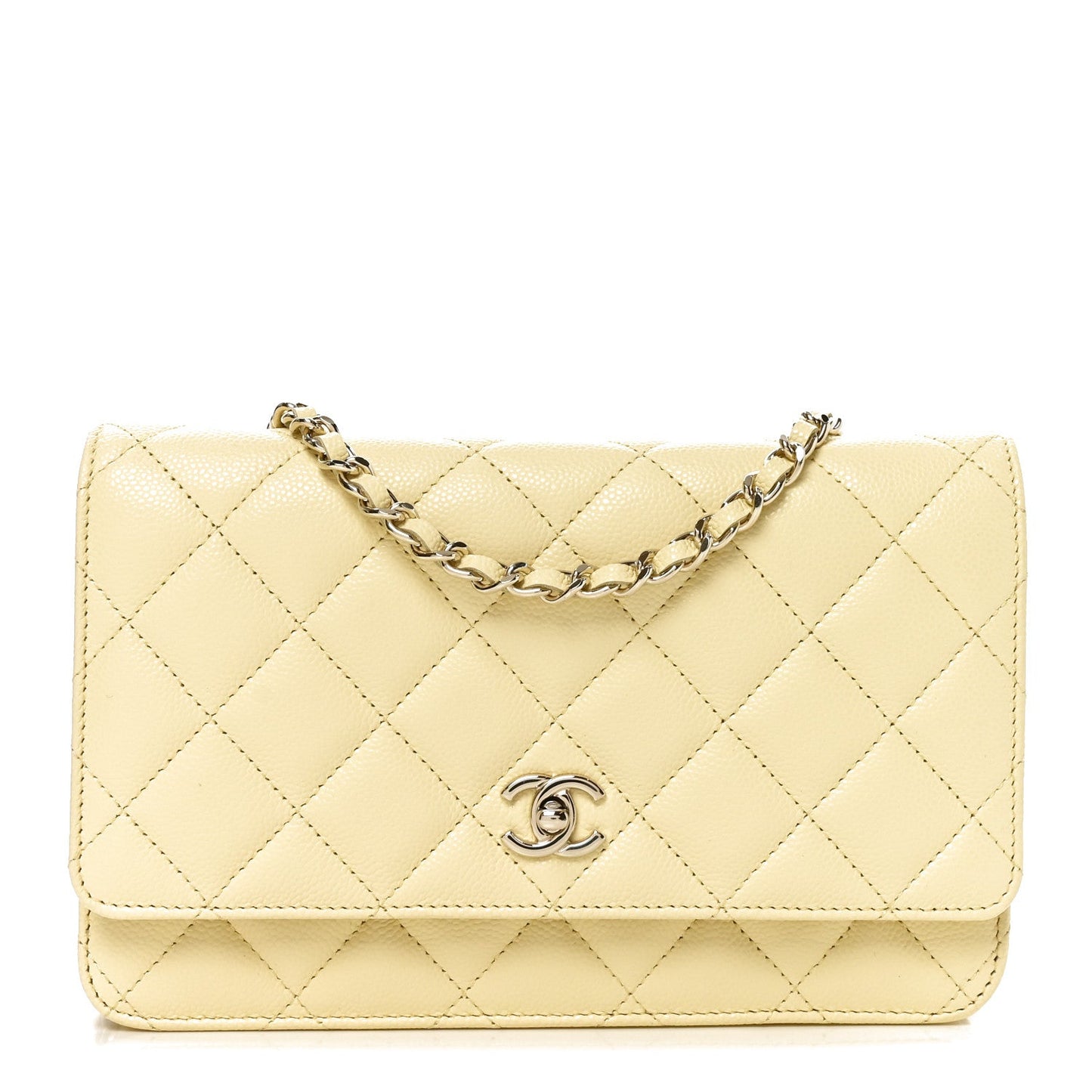 Caviar Quilted CC Turnlock Wallet On Chain WOC Light Yellow