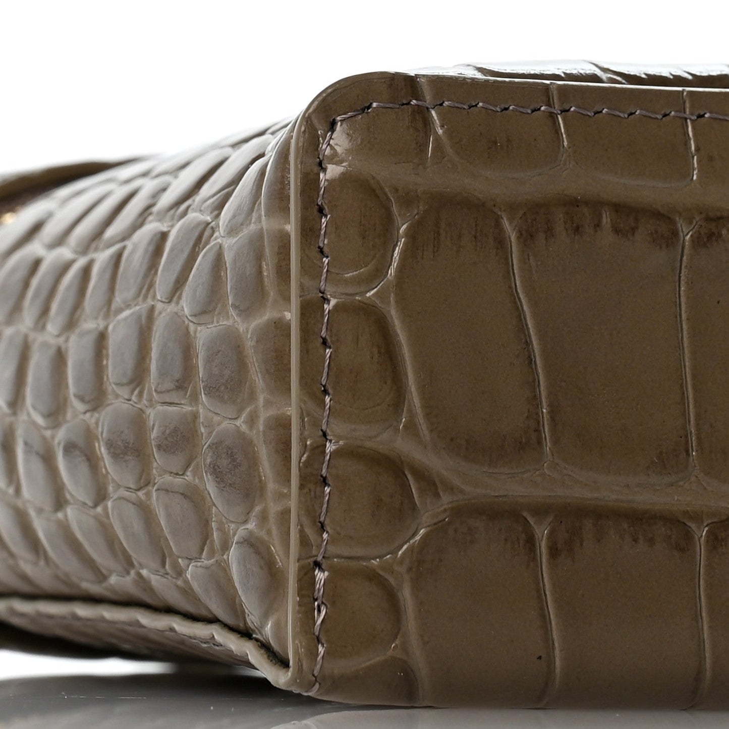 Calfskin Crocodile Embossed Top Handle Trapeze Small Vanity Case With Chain  Dark Khaki