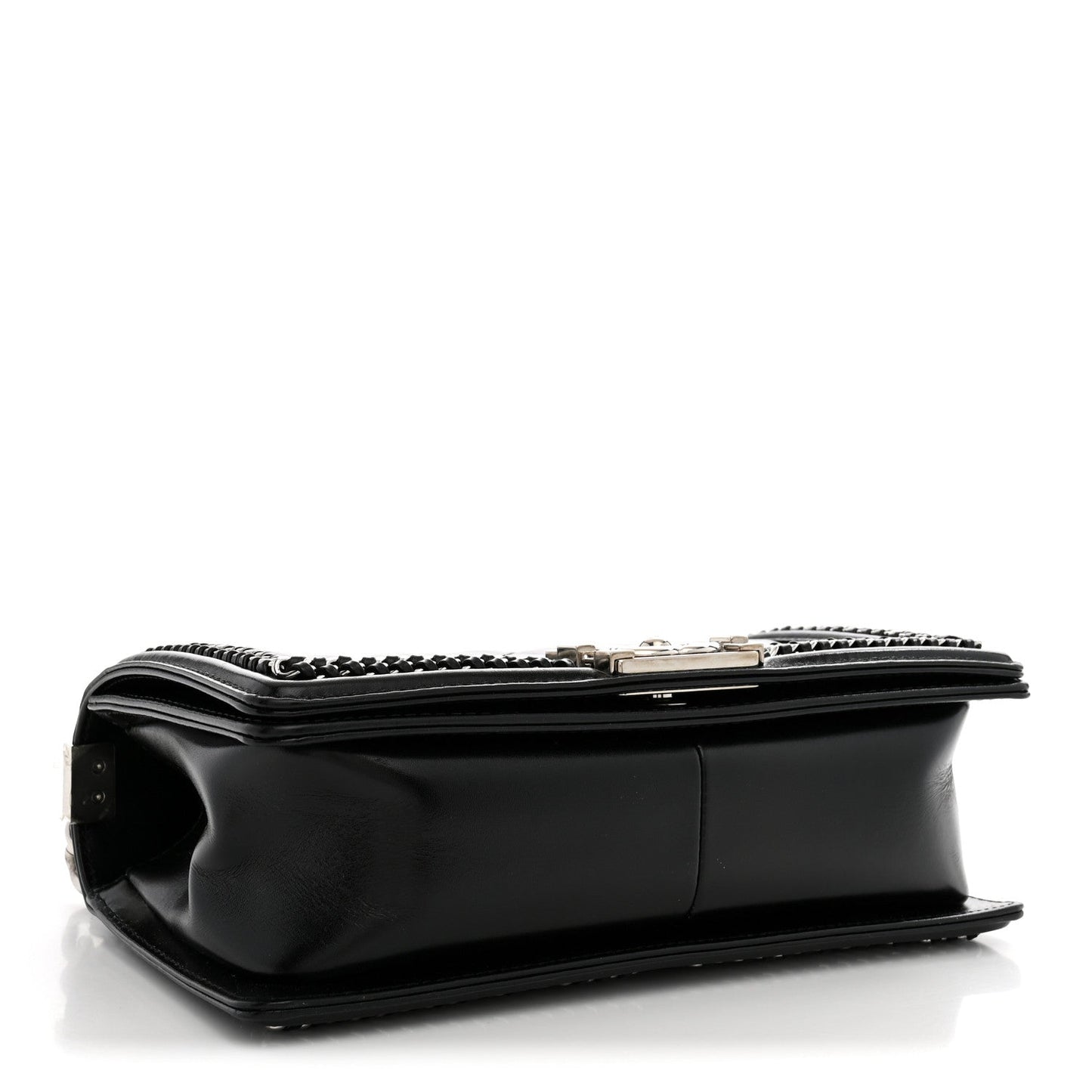 Glazed Calfskin Quilted Medium Chain Around Boy Flap Black