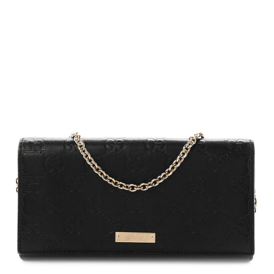 Guccissima Margaux Calfskin Metal Bar Chain Wallet Black