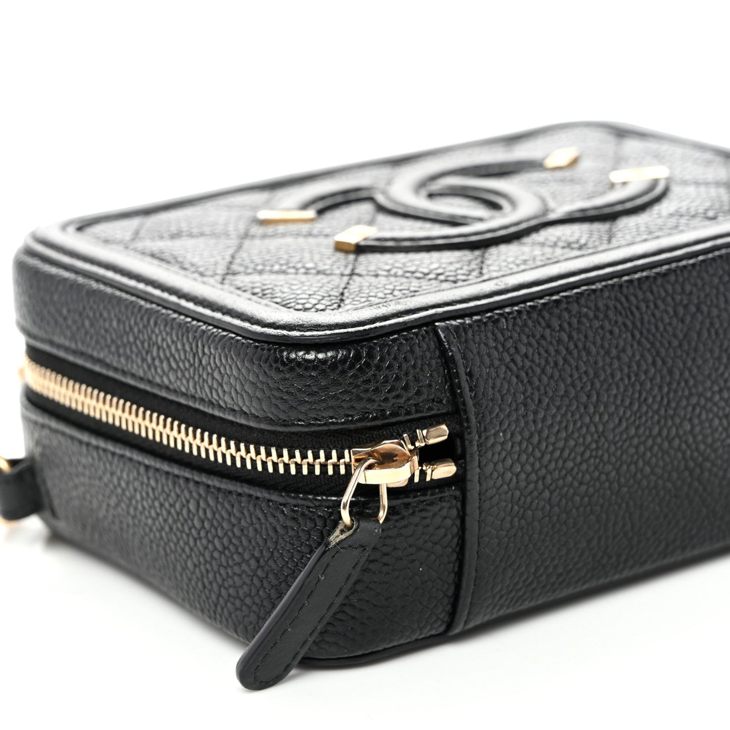 Caviar Quilted CC Filigree Vanity Clutch With Chain Black