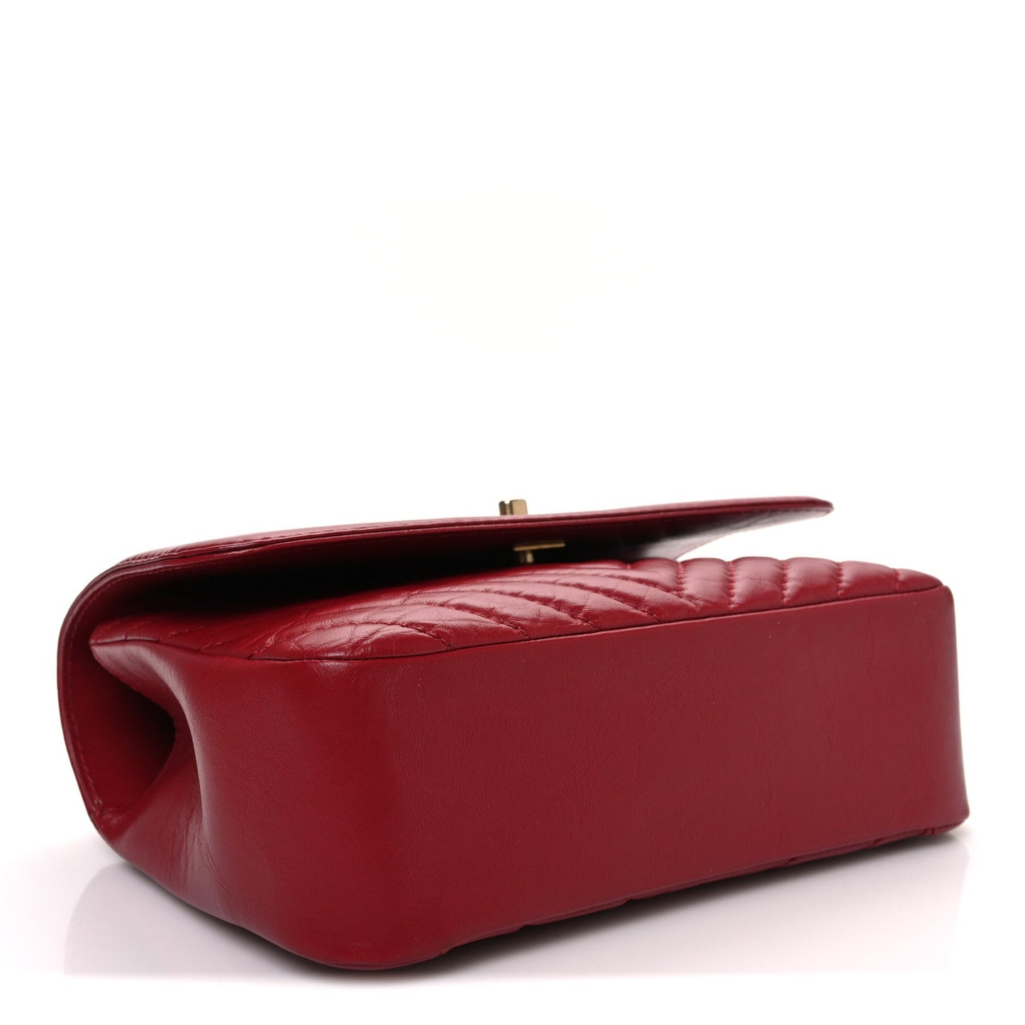 Calfskin Chevron Quilted Top Handle Flap Red