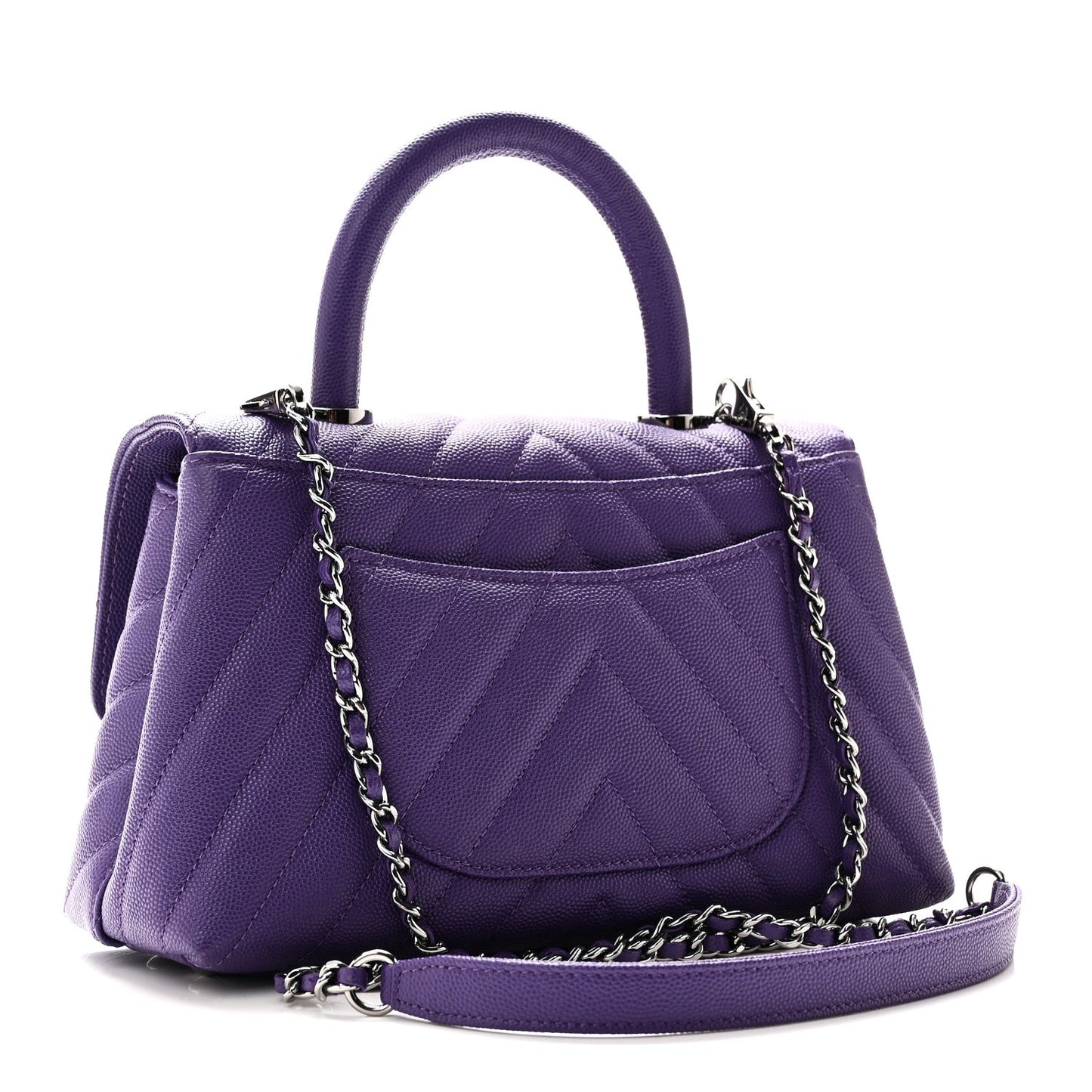 Caviar Chevron Quilted Mini Coco Handle Flap Purple