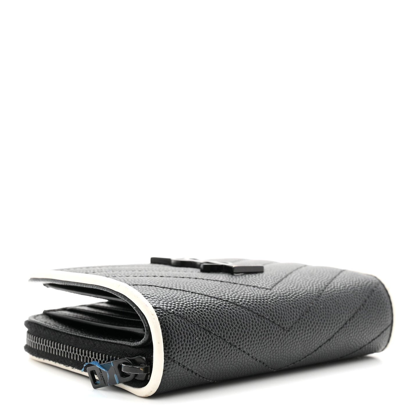 Grain De Poudre Matelasse Chevron Monogram Compact Zip Around Wallet Black White
