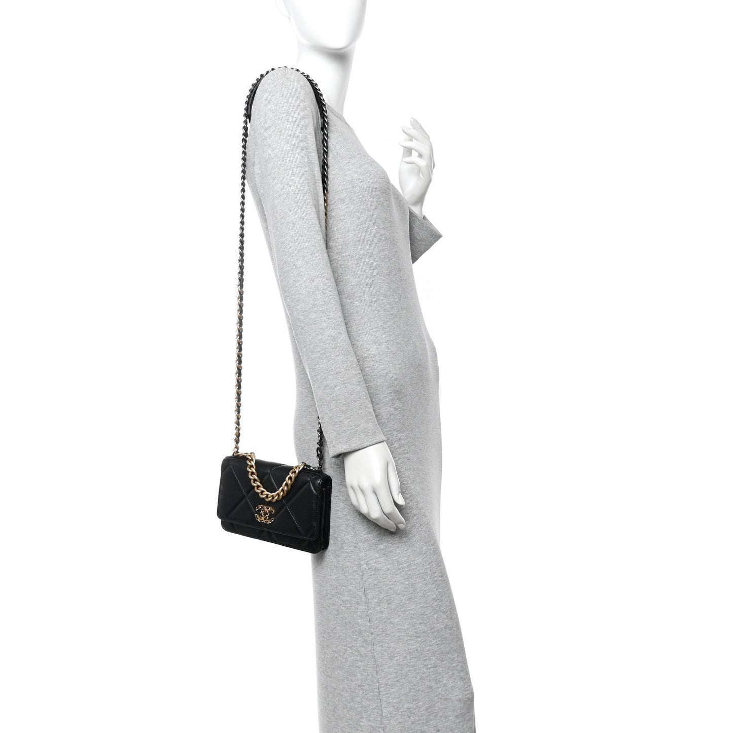 Lambskin Quilted Chanel 19 Wallet On Chain WOC Black
