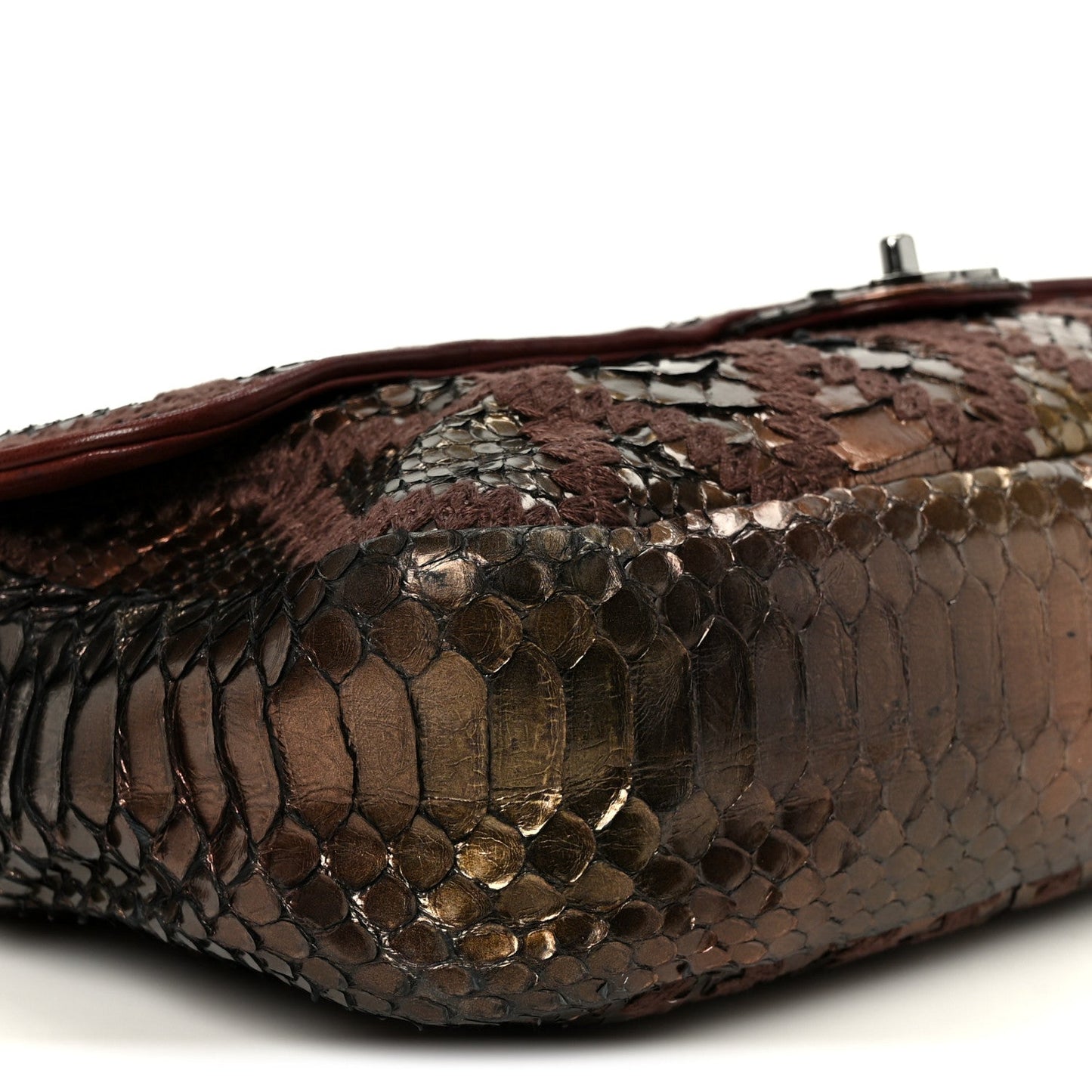 Metallic Snakeskin Crochet Soft and Chain Maxi Flap Burgundy Multicolor