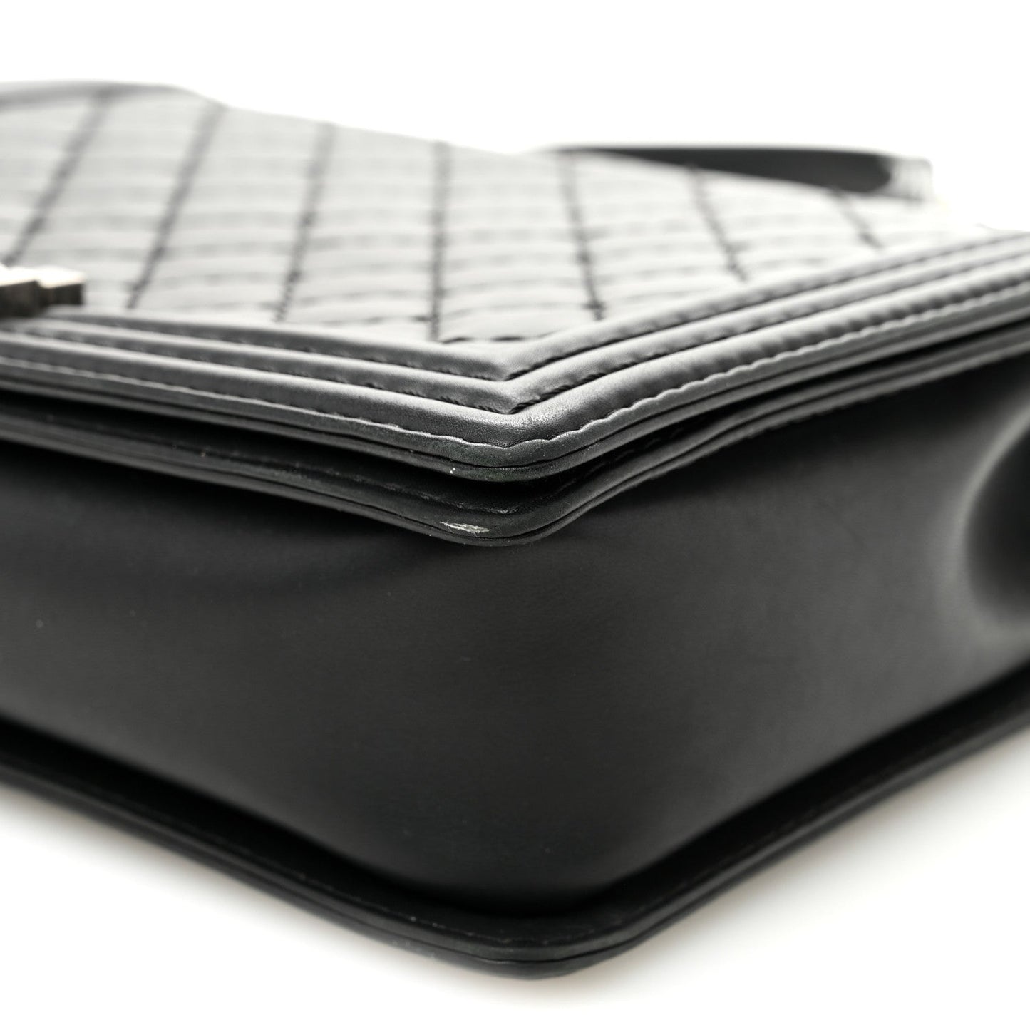 Calfskin Double Stitch Large Boy Flap Black