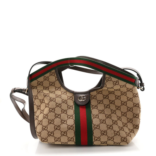 Monogram Web Small Giglio Tote Beige Dark Brown
