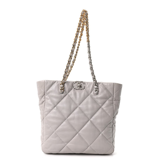 Lambskin Quilted Chanel 19 Shopping Bag Grey