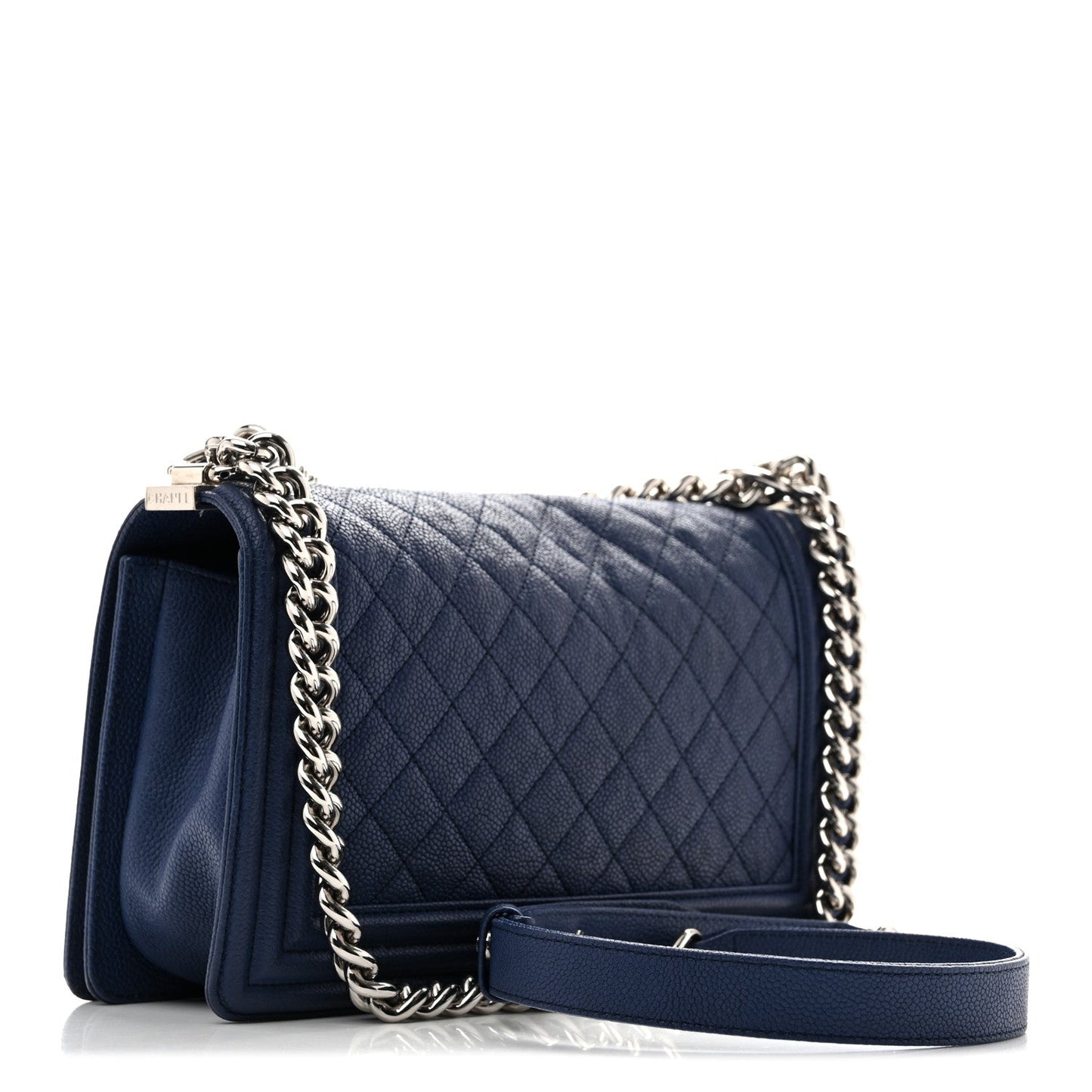 Caviar Quilted Medium Boy Flap Dark Blue