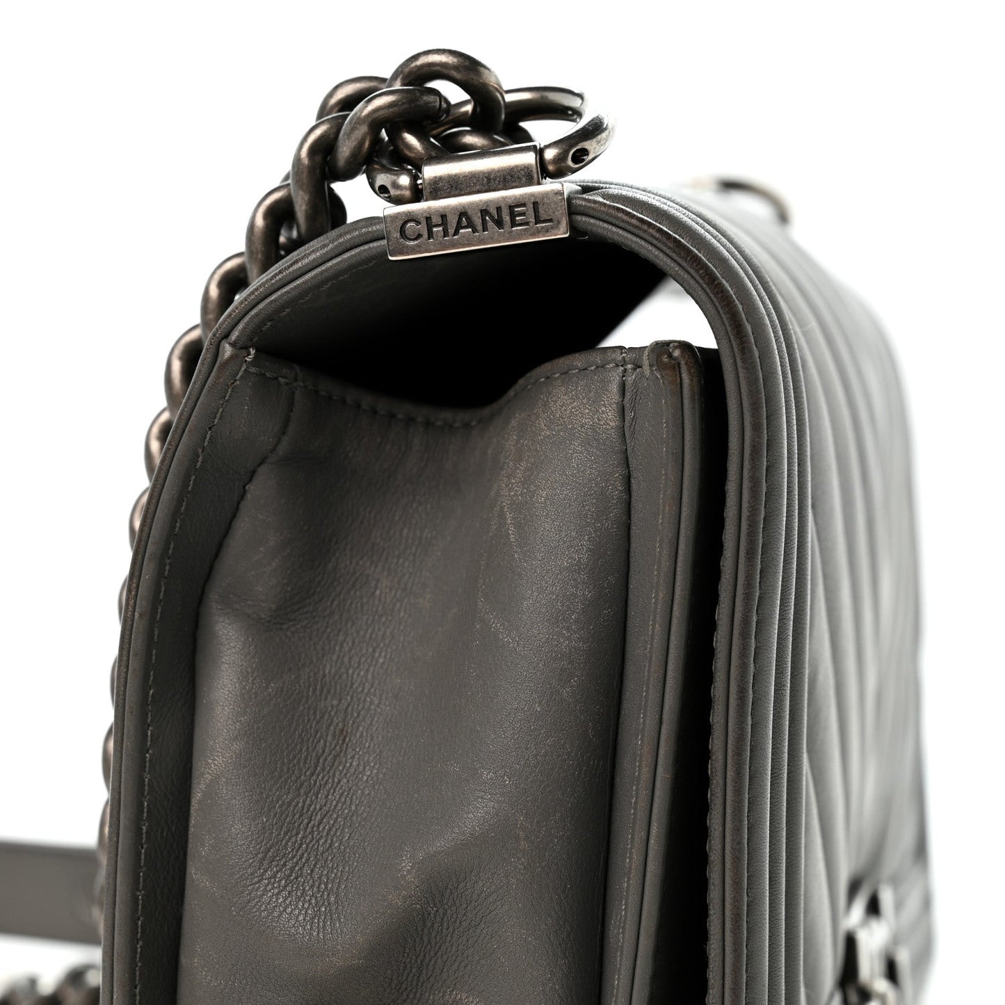 Lambskin Chevron Quilted Medium Boy Flap Grey