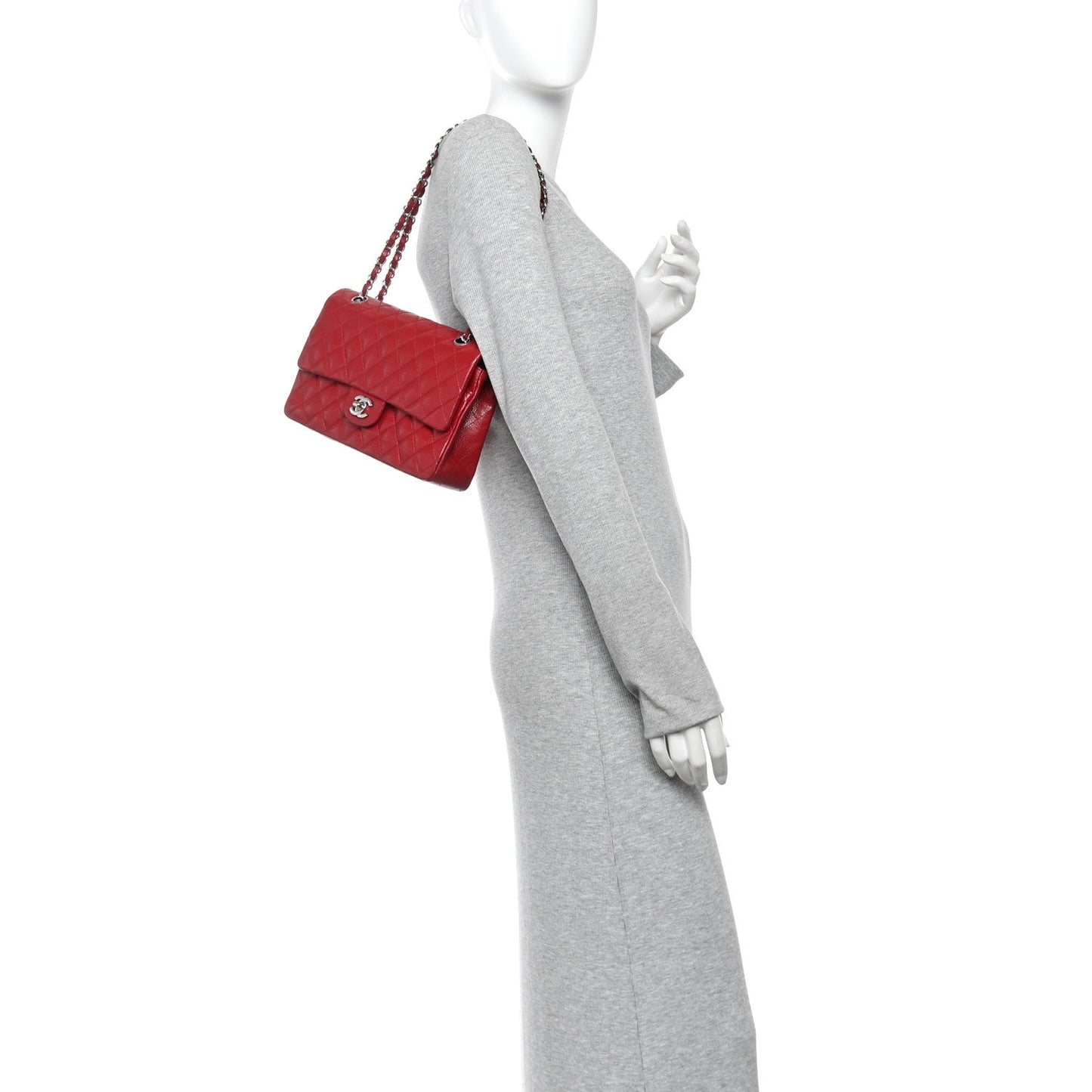 Caviar Quilted Medium Double Flap Red