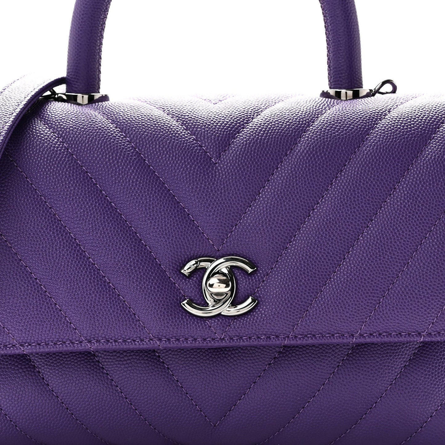 Caviar Chevron Quilted Mini Coco Handle Flap Purple