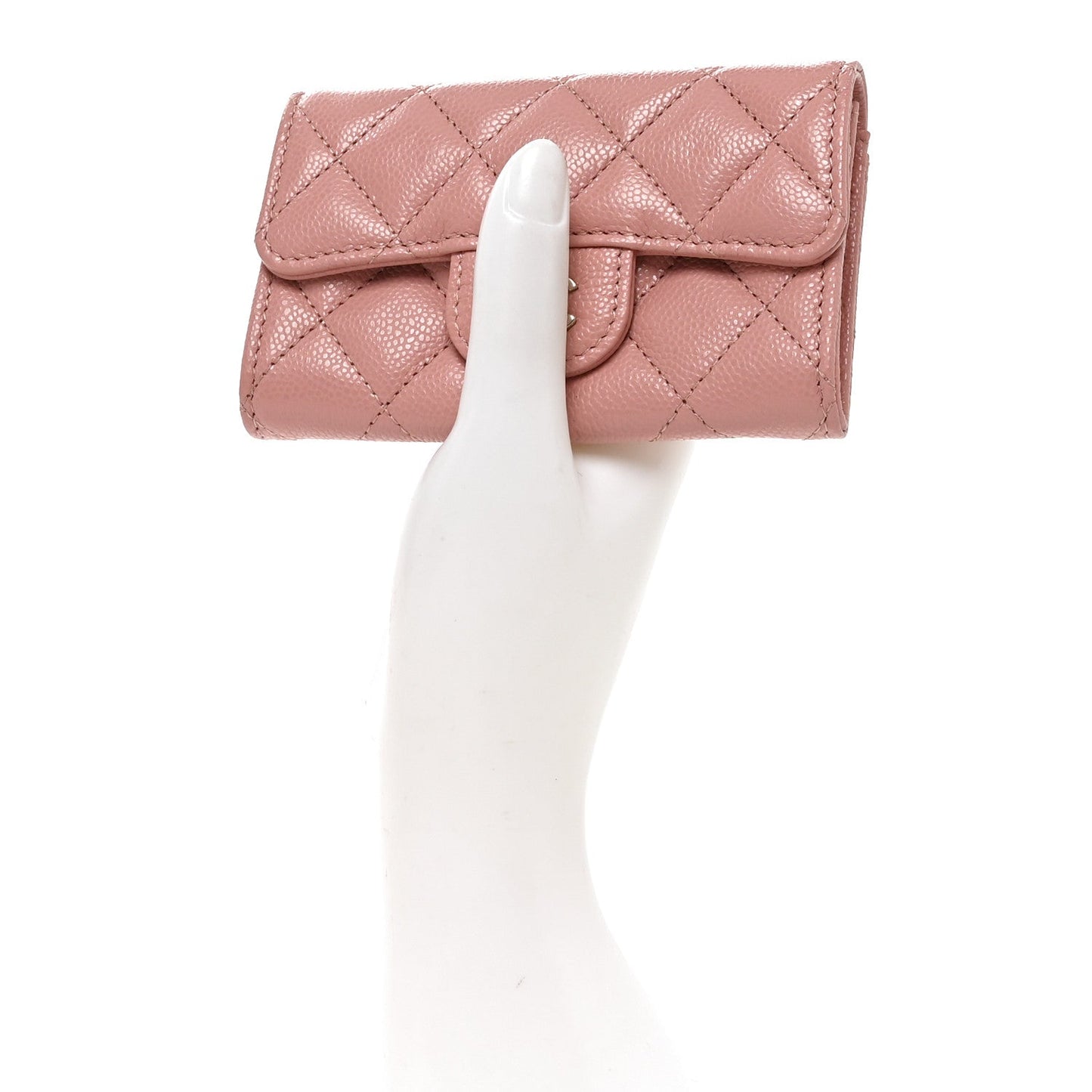 Caviar Quilted Flap Card Holder Wallet Light Pink