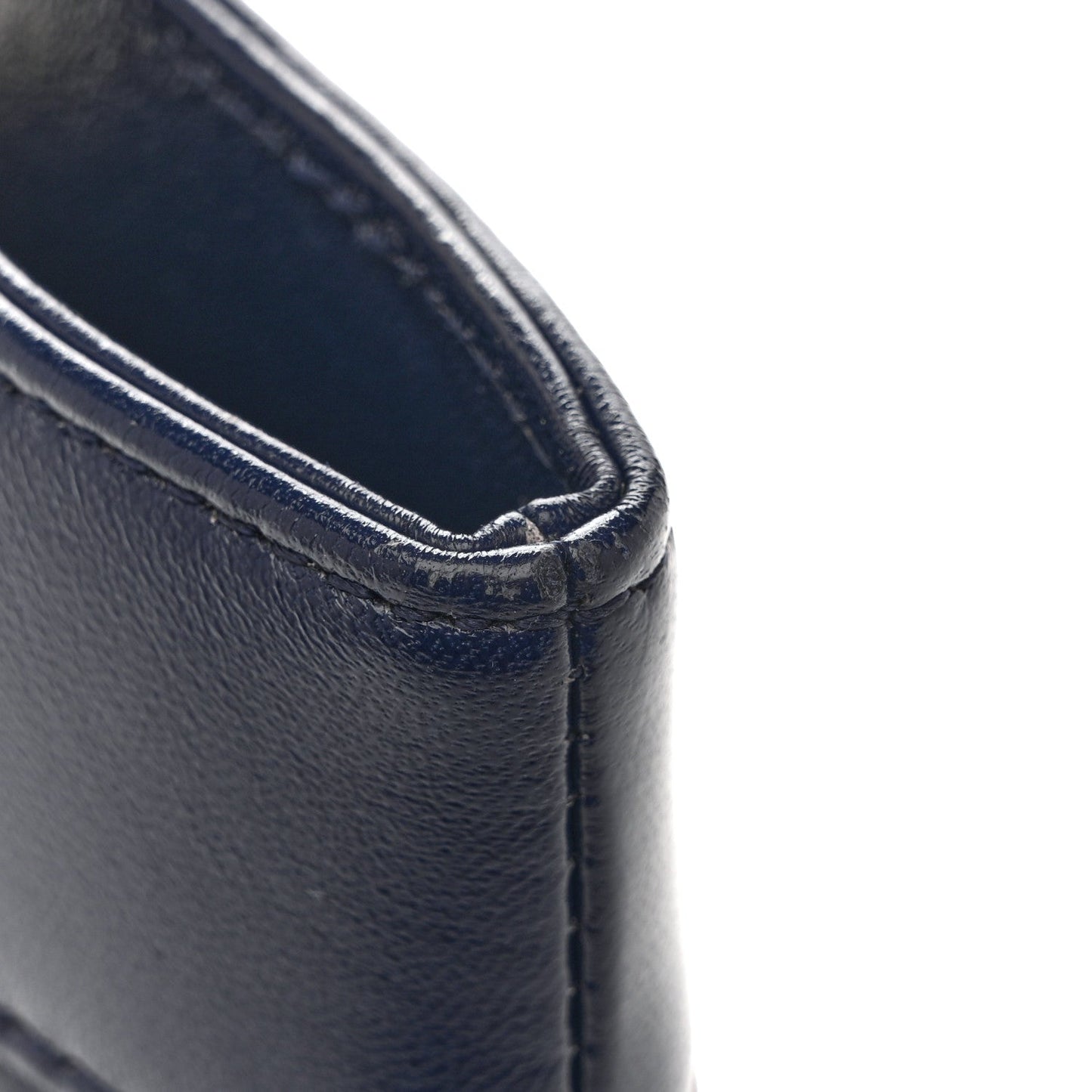 Shiny Crumpled Calfskin Quilted Mini 31 Shopping Bag Navy Blue