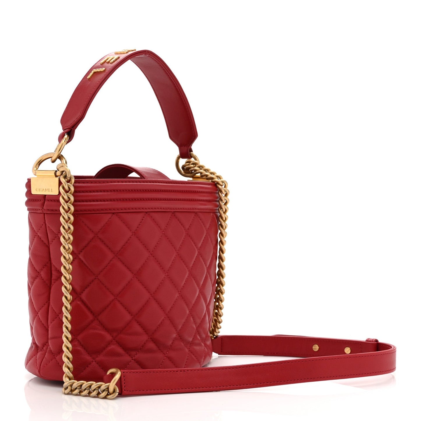 Calfskin Quilted Boy Bucket Bag Red